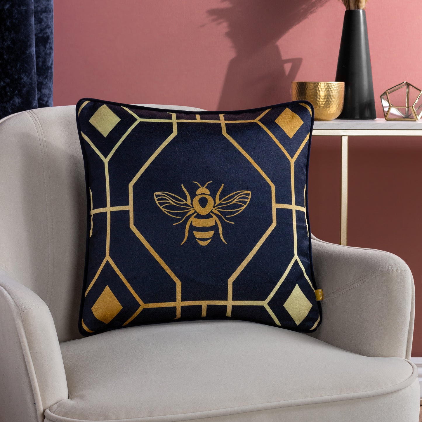 BEE DECO 43X43 CUSHION CASE NAVY