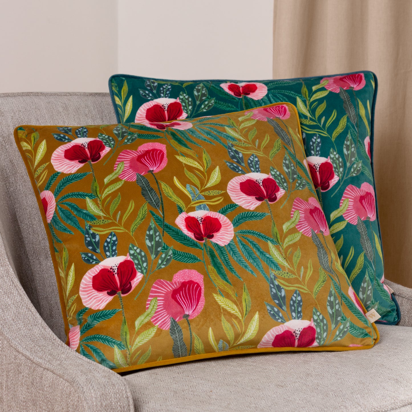 HOUSE OF BLOOM POPPY 43X43 CUSHION CASE TEAL