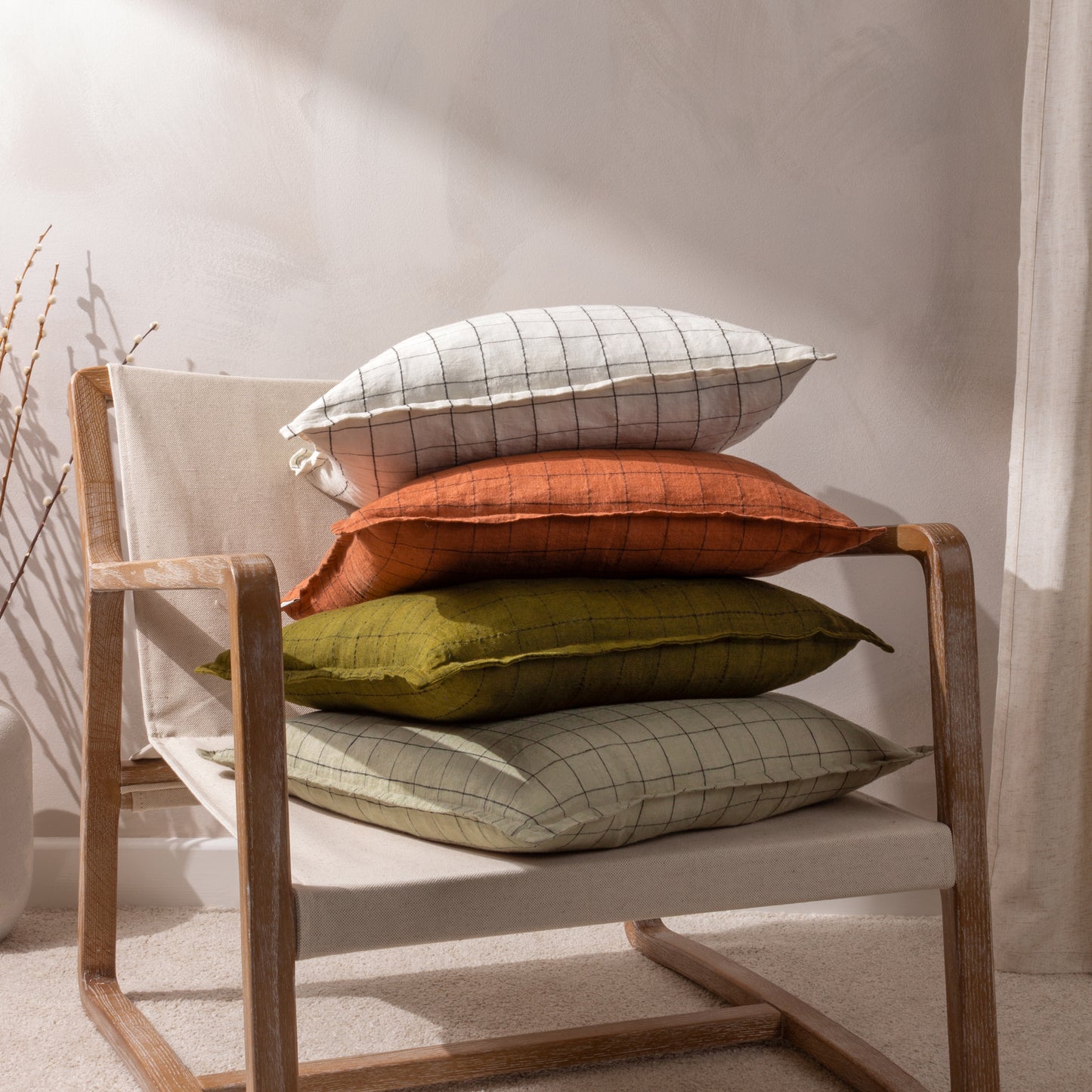 LINEN GRID CHECK 50X50 CUSHION CASE ECRU