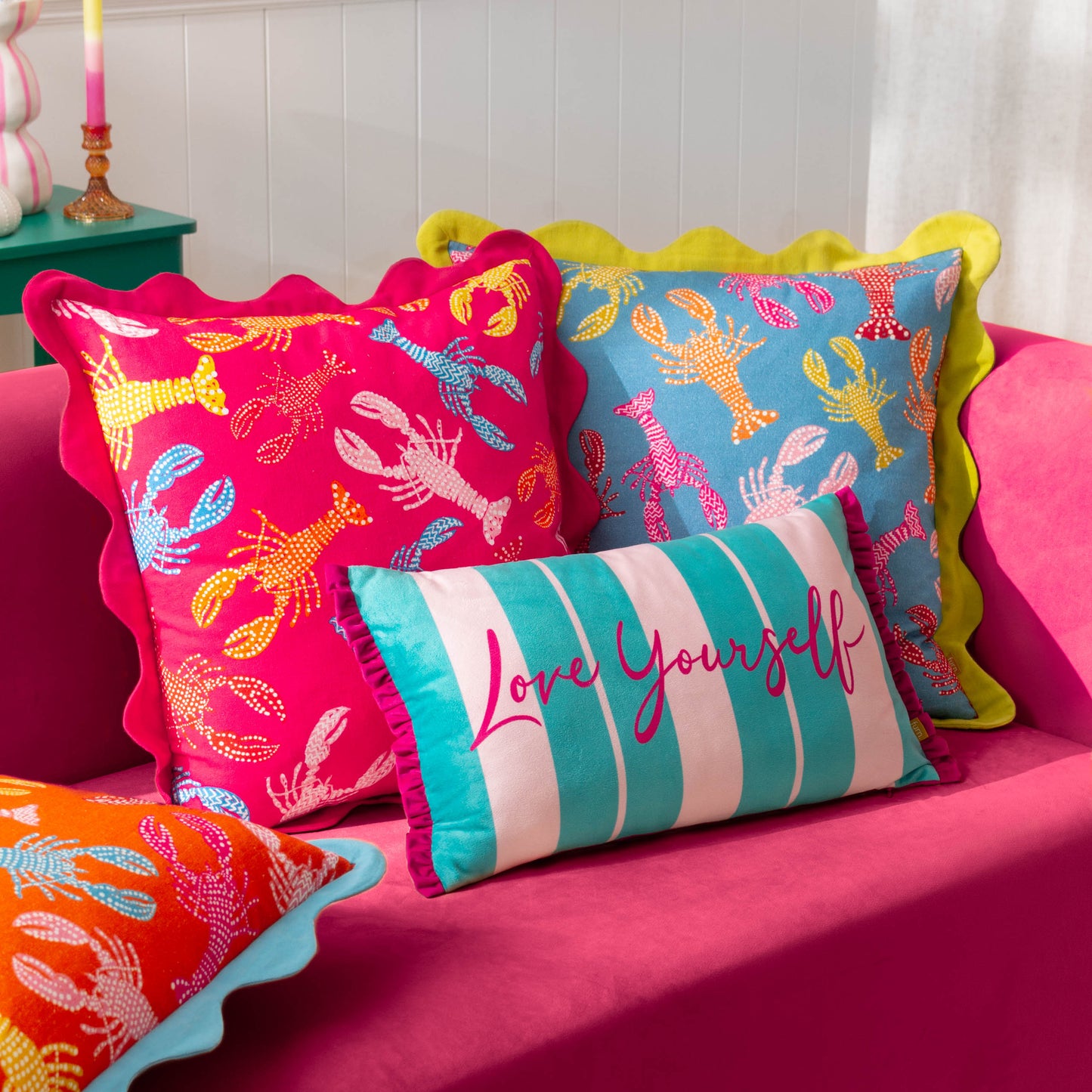 LOVE YOURSELF 30X50 CUSHION CASE AQUA/PINK