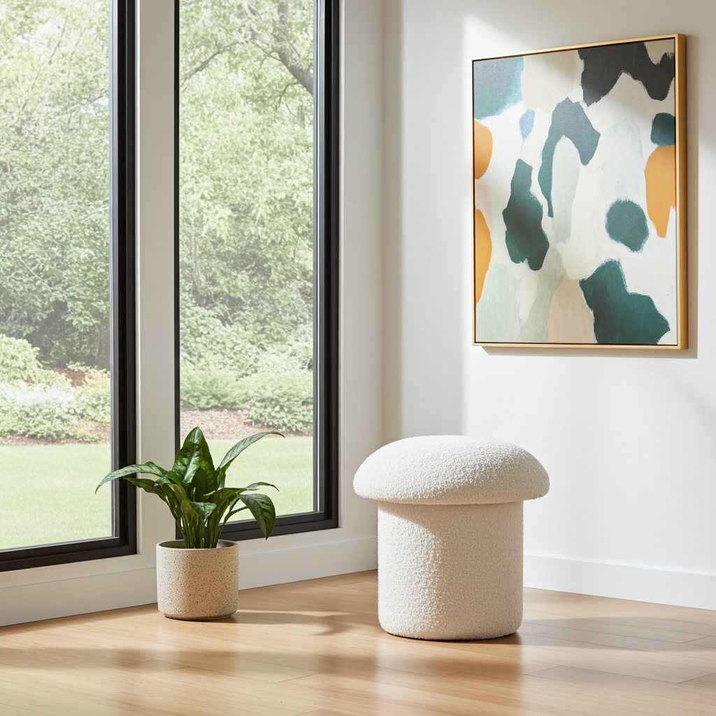 White Boucle Mushroom Footstool | Ottoman