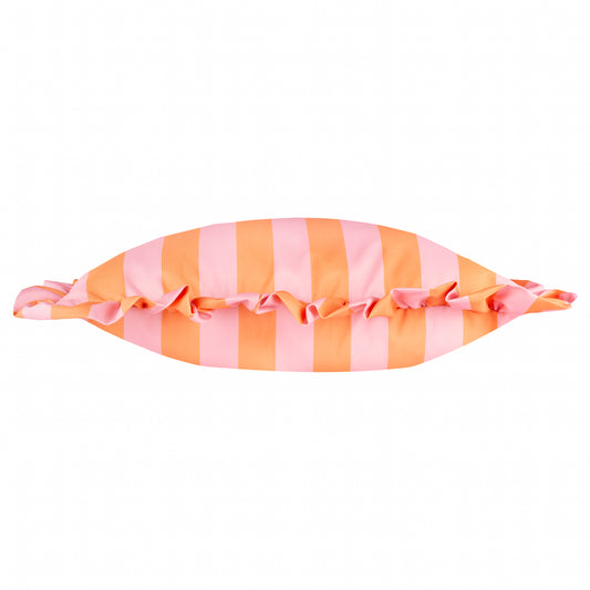 PALM ROYALE STRIPE RUFFLE 50X50 OUTDOOR CUSHION CASE PINK/ORANGE