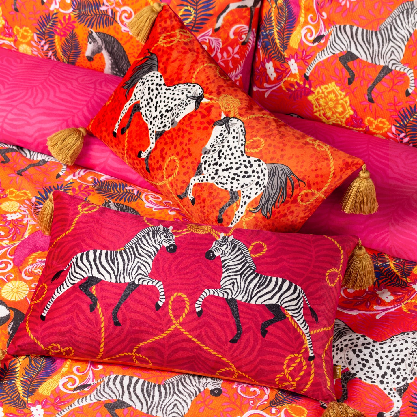VIVID ANDALUCIAN HORSES 30X50 CUSHION CASE ORANGE