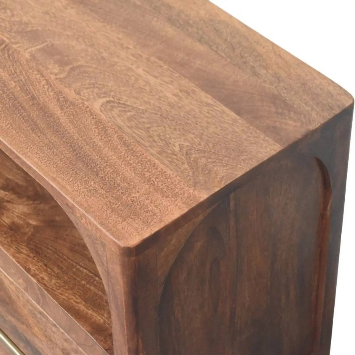 Arc-Line TV Stand Media Console Solid Mango Wood Roasted Almond Curved