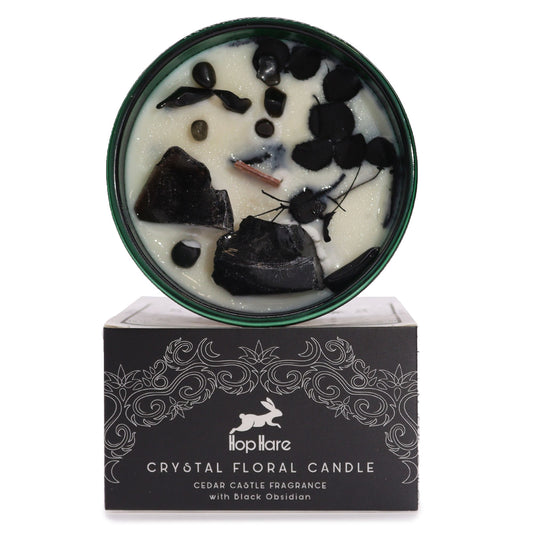 Crystal Floral Candle – Black Obsidian | Cedar Castle