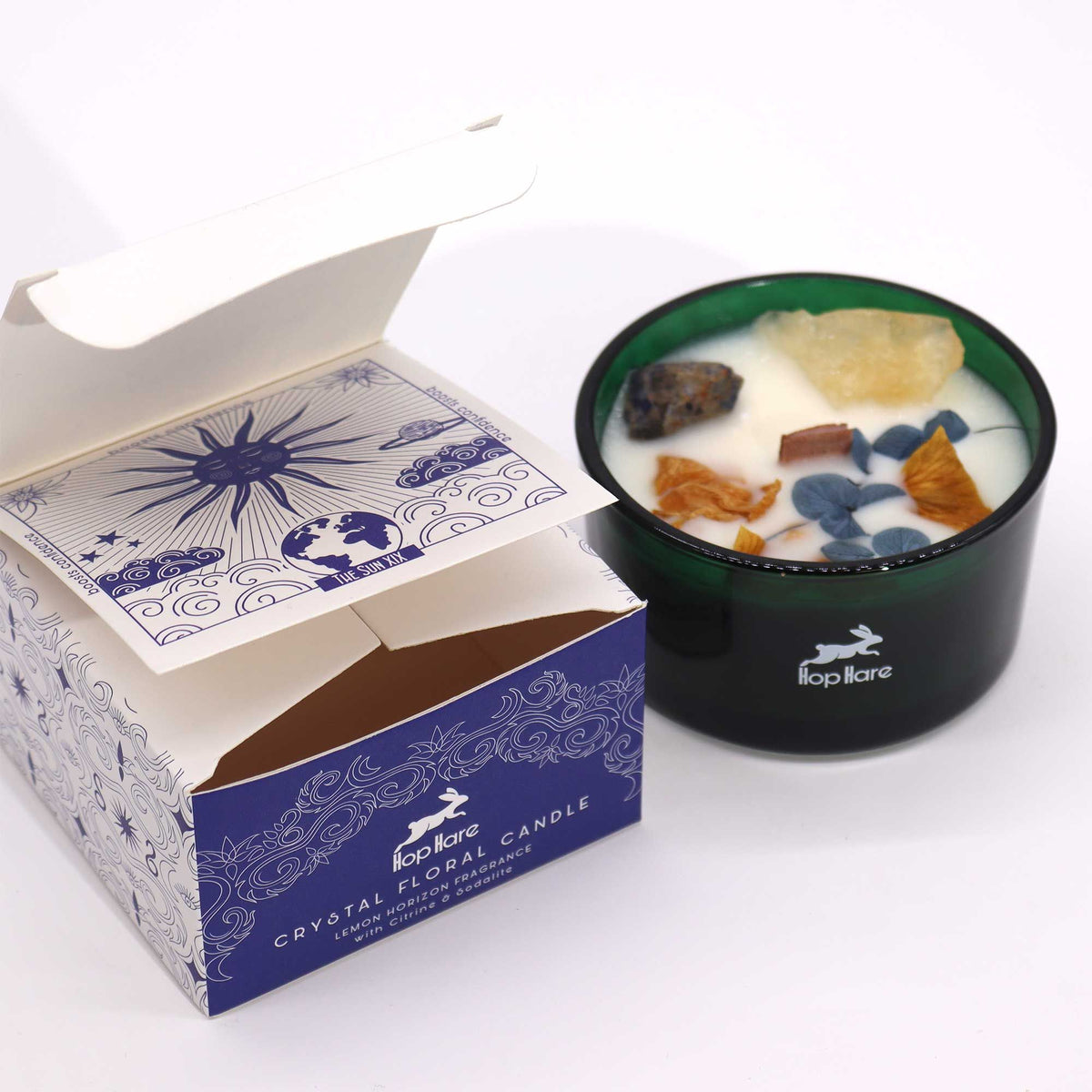 Crystal Floral Candle – Citrine & Sodalite | Lemon Horizon