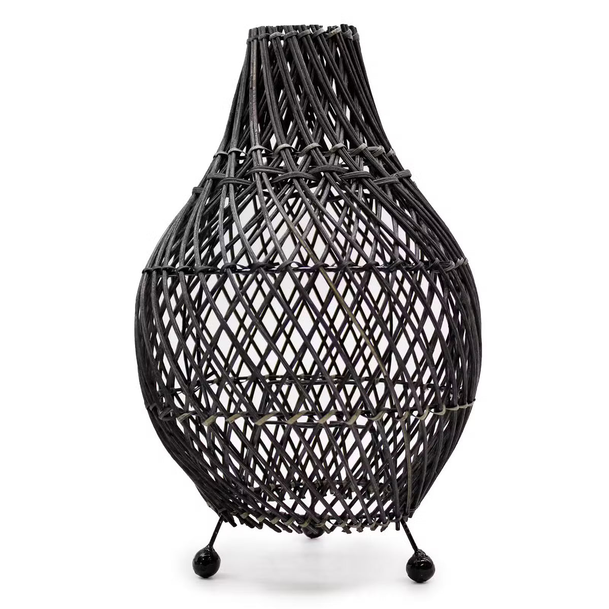 Handwoven rattan table lamp in black finish