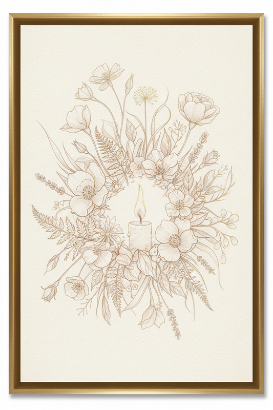 Candle Flame Botanicals pencil sketch framed wall art print