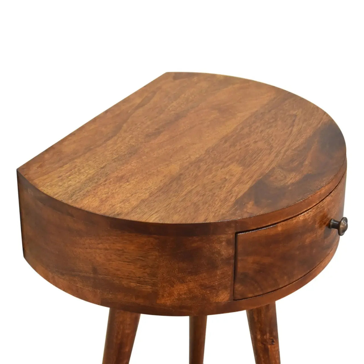 Chestnut Semi Circle Bedside Table Nightstand Solid Mango Wood Bedroom