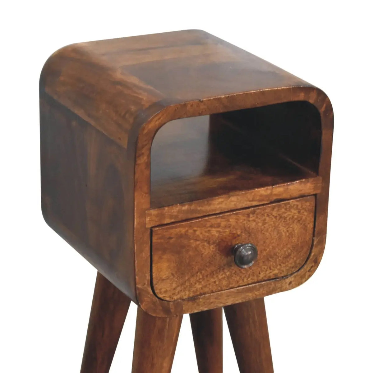 Extra Mini Chestnut Curve Open Slot Bedside Table | Nightstand