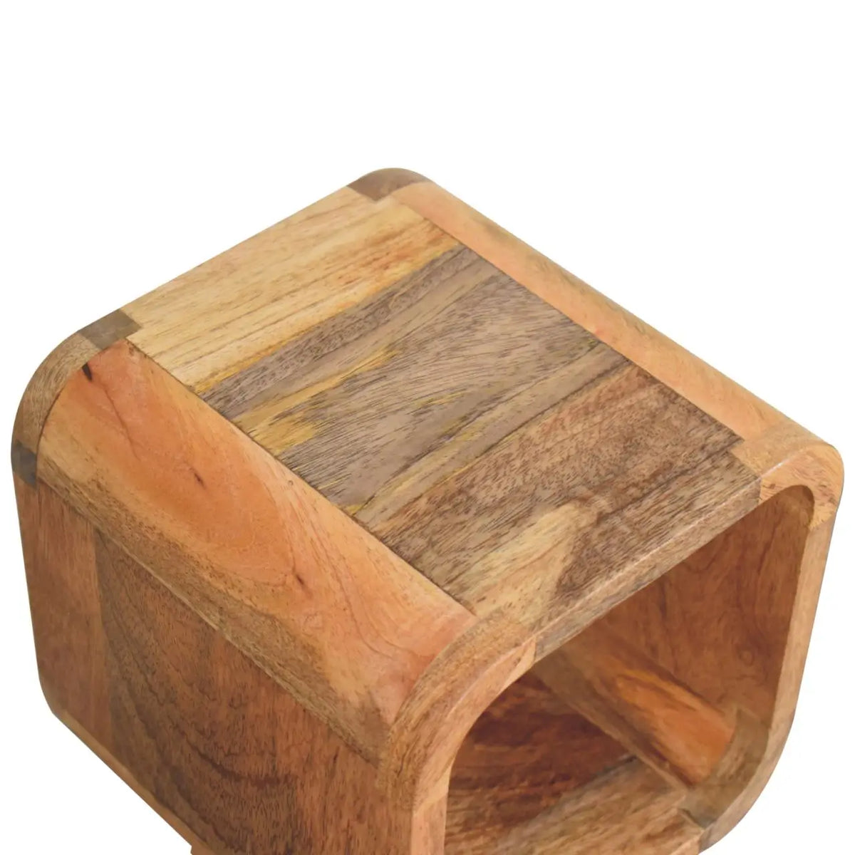 Extra Mini Minimalist Open Curved Oak-ish Bedside Table | Nightstand