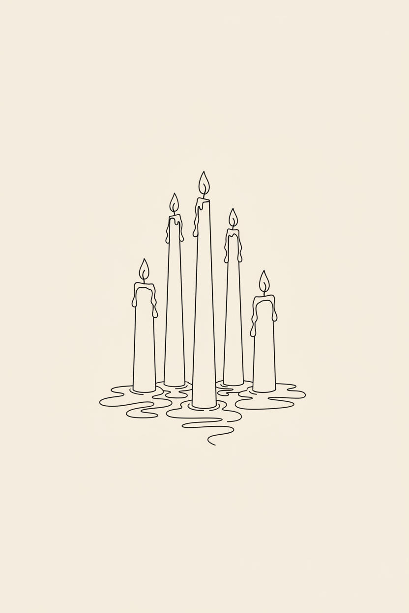 Five candles group minimalist line art wall art print