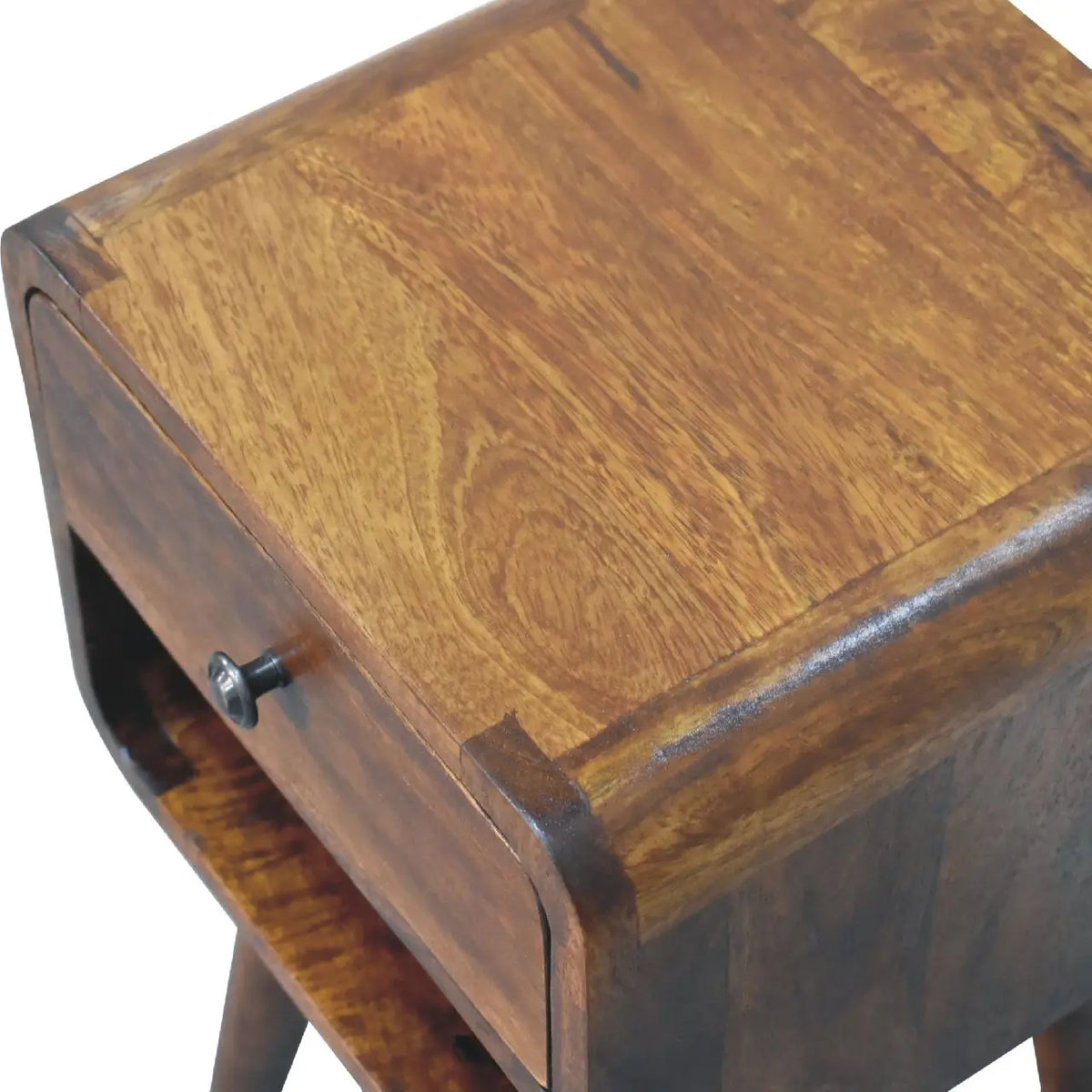 Mini Chestnut Curve Lower Bedside Table | Nightstand