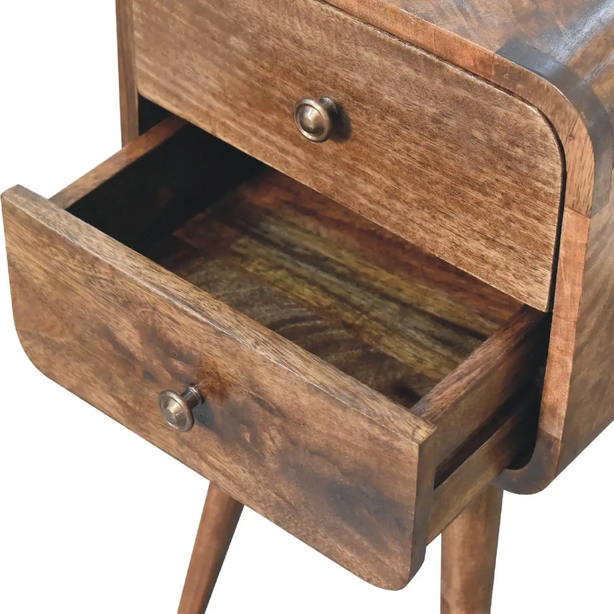 Mini Curved Grey Washed Bedside Table | Nightstand