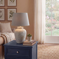 Darcy Antique White Round Table Lamp With Linen Shade