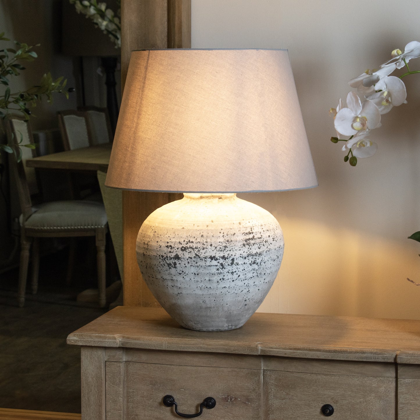 Regola Large Stone Ceramic Table Lamp With Linen Shade