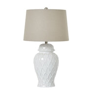 White Ceramic Ginger Jar Table Lamp With Linen Shade