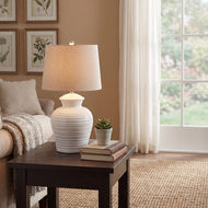 White Ceramic Pot Table Lamp With Linen Shade