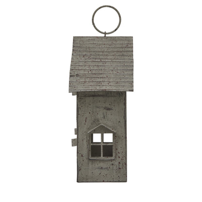 Rustic  Metal Hanging House Tealight With Glass Votive