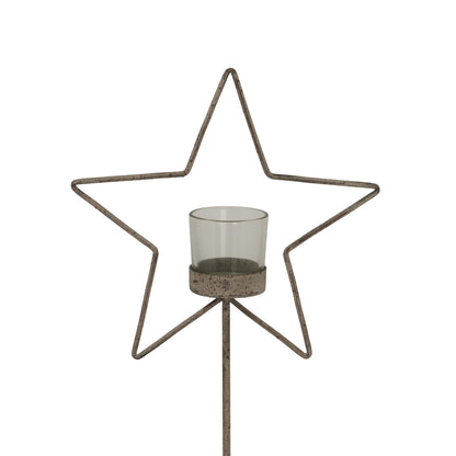 Natural Rustic Star On Wood Stand With Glass Votive