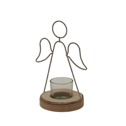 Rustic  Outline Angel Tealight On Stand With Glass Votive