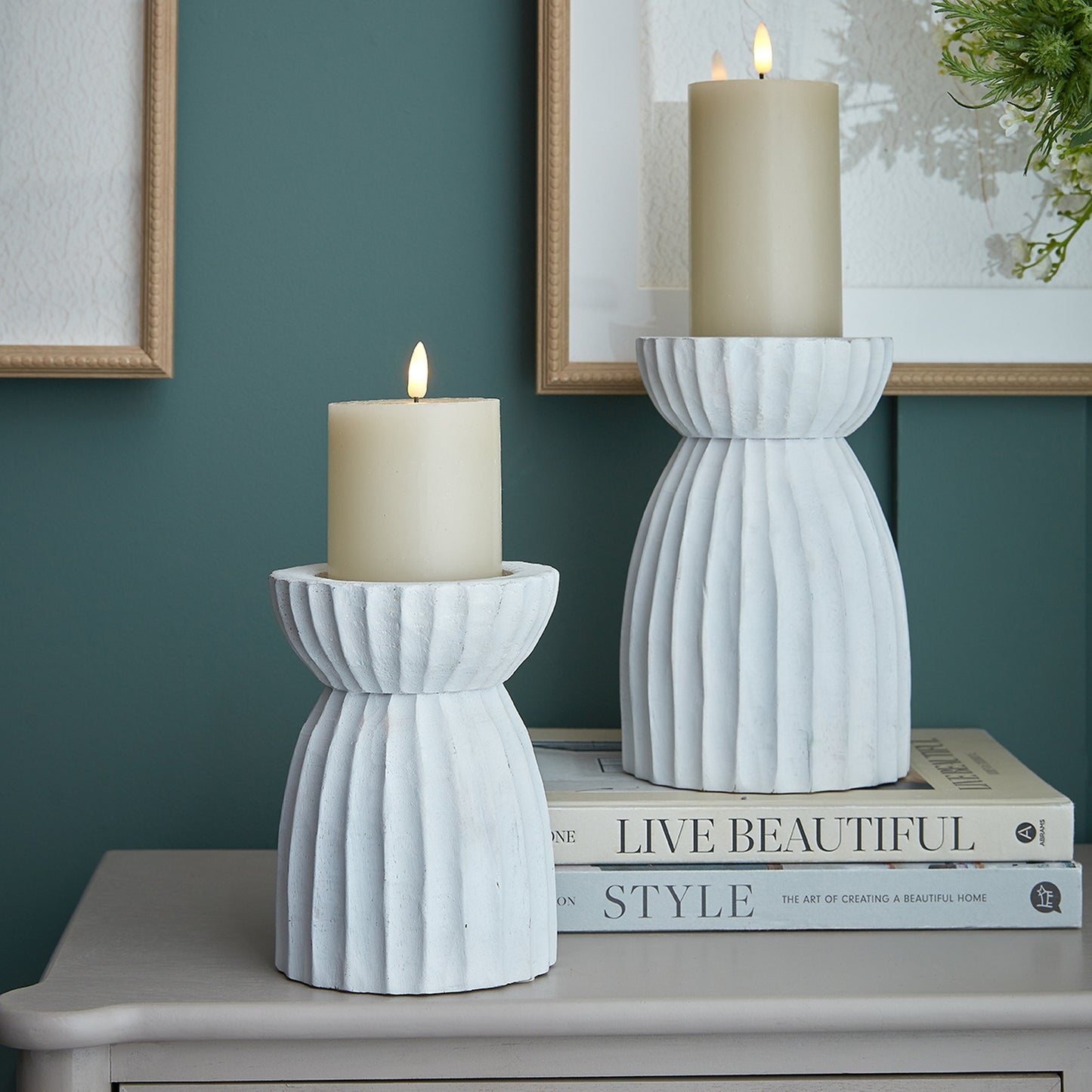 White Carved Hurricane Lantern