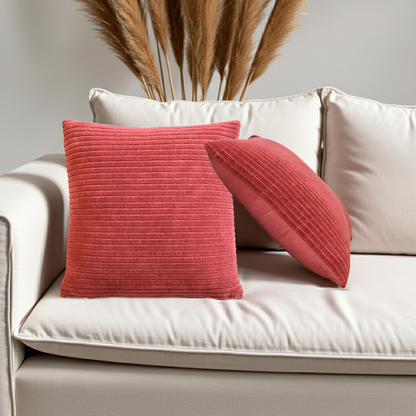 Ribbed Red Cushion Set of 2