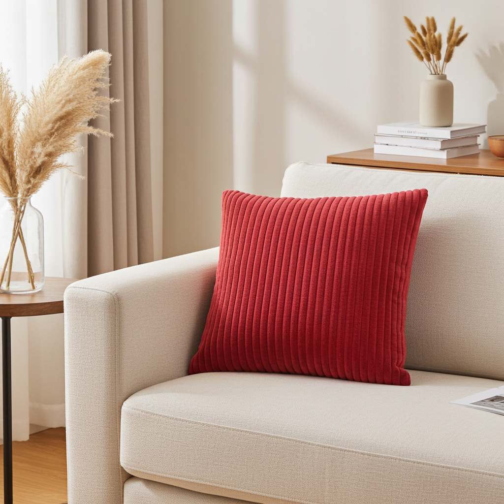 Ribbed Red Cushion Set of 2