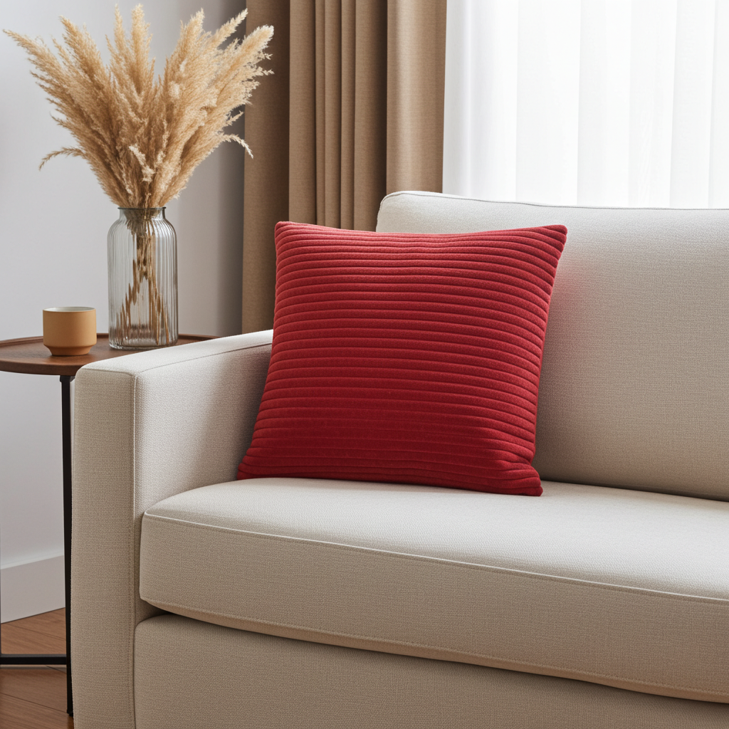 Ribbed Red Cushion Set of 2
