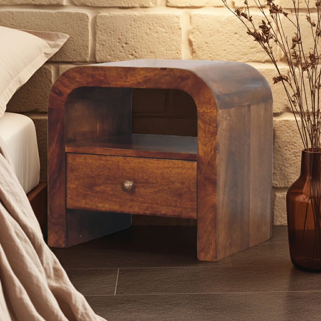 Darcy Chestnut Nightstand with Drawer and Open Shelf