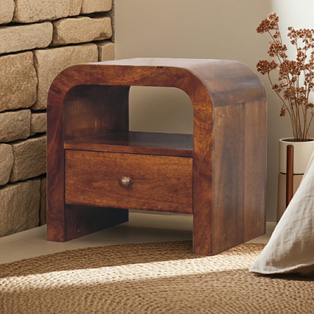 Darcy Chestnut Nightstand with Drawer and Open Shelf