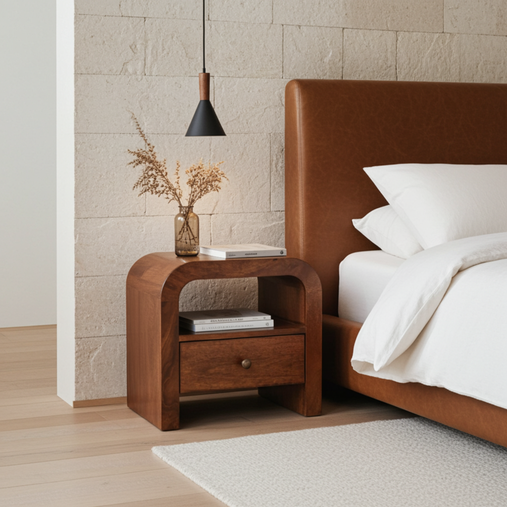 Darcy Chestnut Nightstand with Drawer and Open Shelf