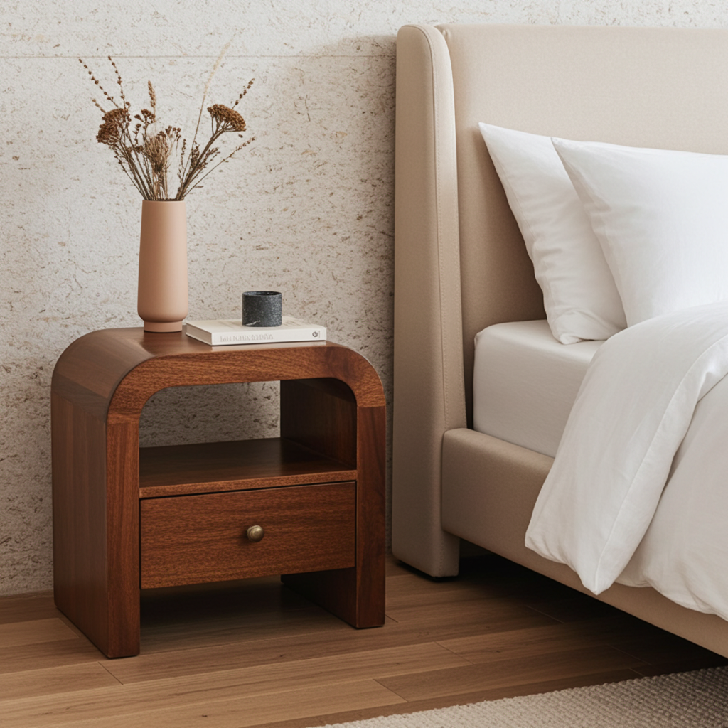 Darcy Chestnut Nightstand with Drawer and Open Shelf