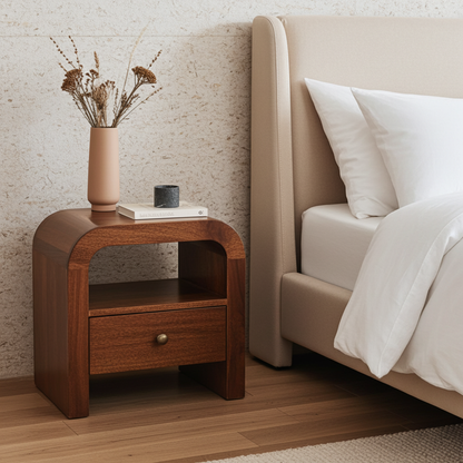 Darcy Chestnut Nightstand with Drawer and Open Shelf