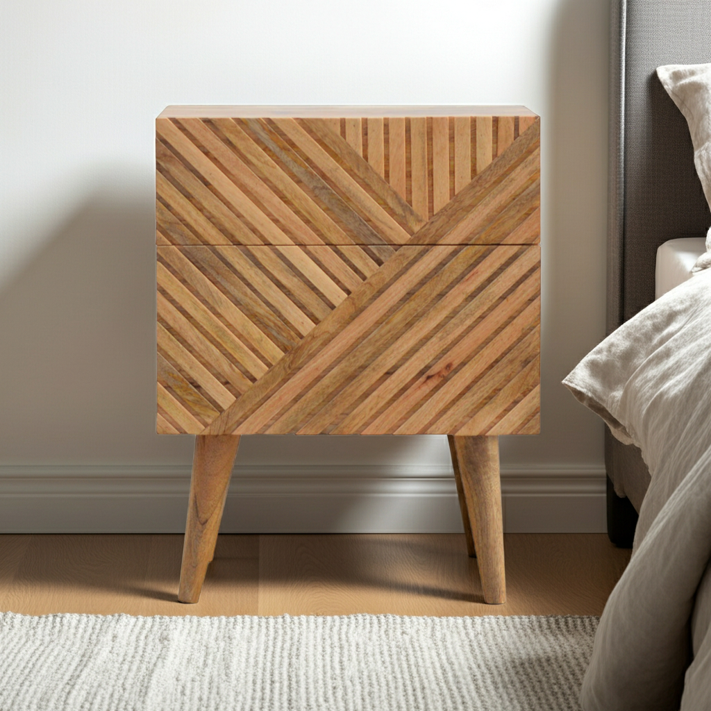Lille 2 Drawer Oak-ish Bedside Table | Nightstand