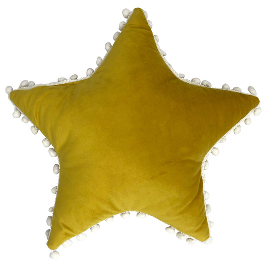 STAR POM POM CUSHION YEL/WHI