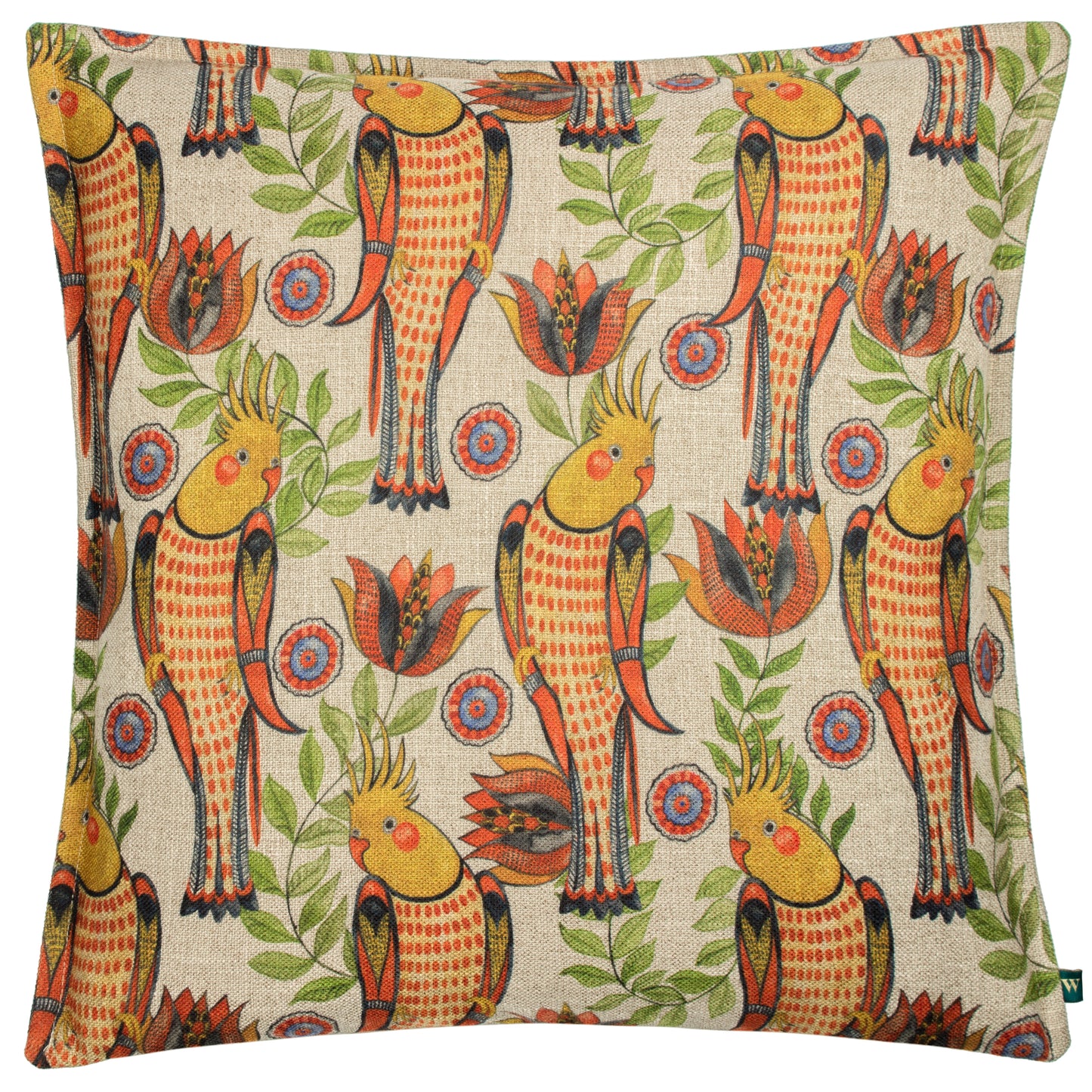 AKAMBA COCKATIELS 50X50 CUSHION CASE MULTI