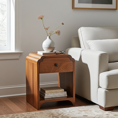 Newton Mini Chestnut Nightstand with Drawer and Open Shelf | Bedside Table