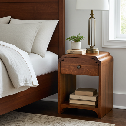 Newton Mini Chestnut Nightstand with Drawer and Open Shelf | Bedside Table