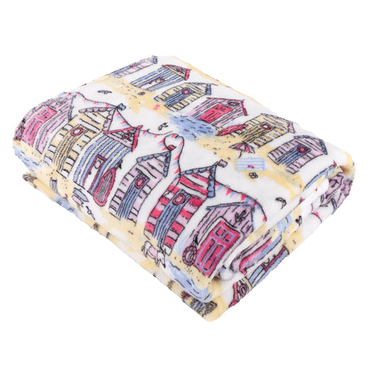 BEACH HUTS 130X150 FLEECE THROW MULTI