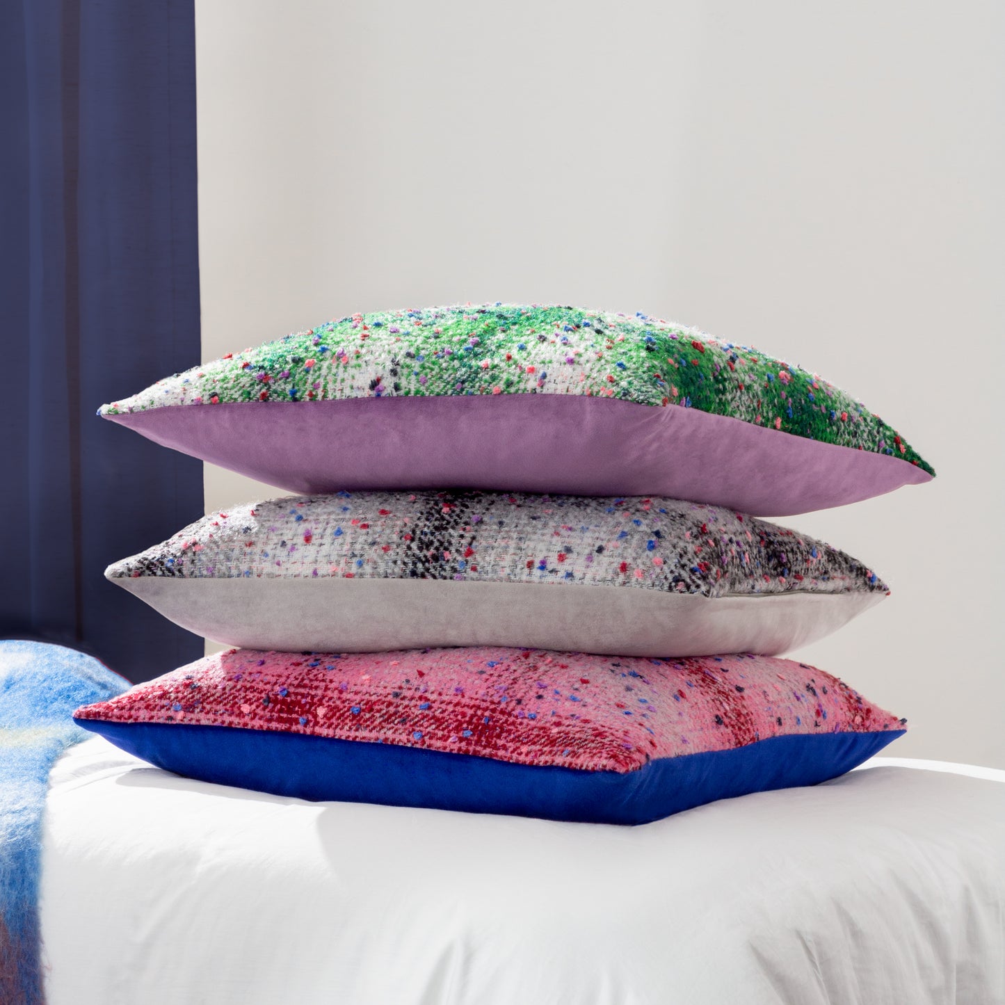 CONNIE CHECK 45X45 CUSHION CASE PINK/COBALT