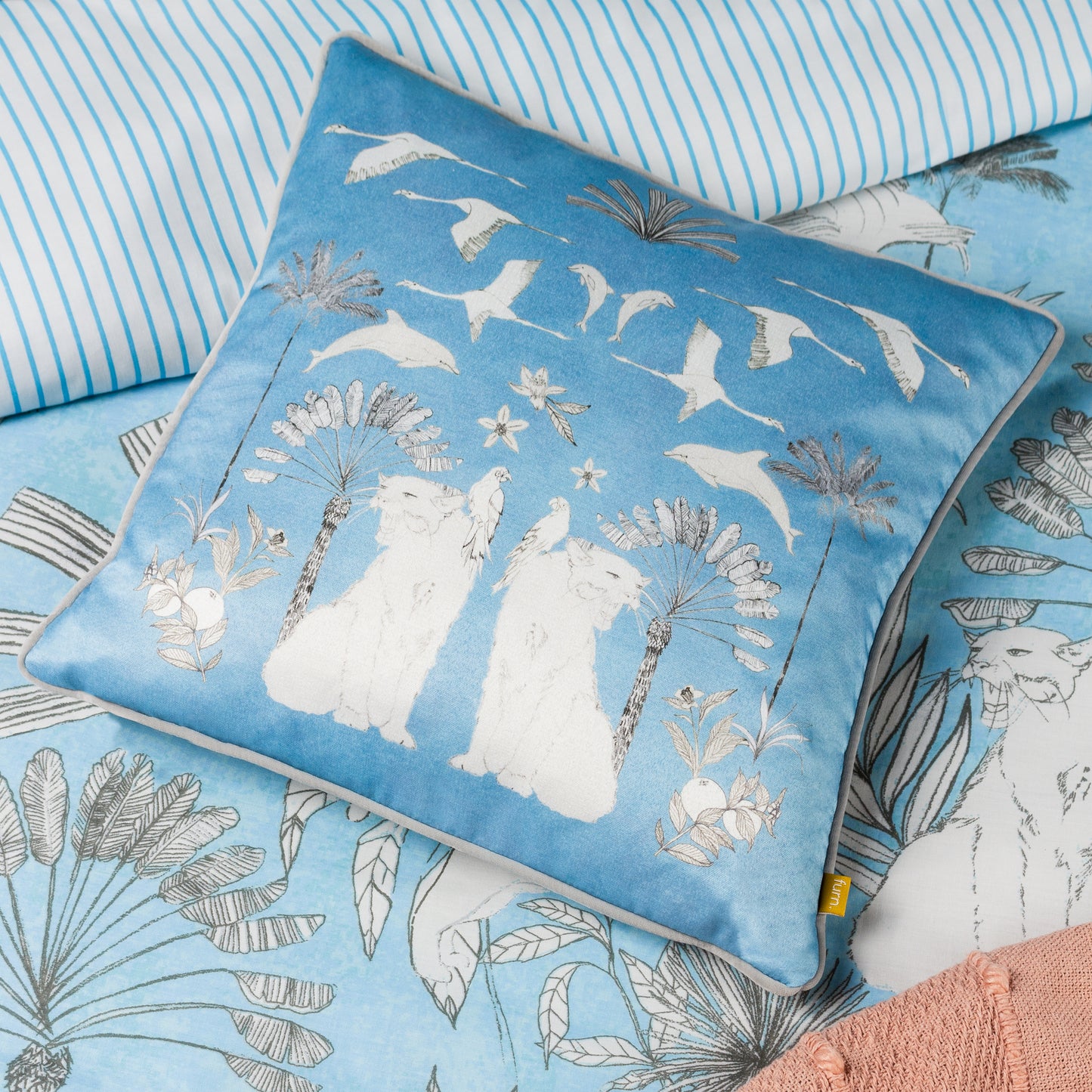 COLONY PALM 43X43 CUSHION CASE BLUE