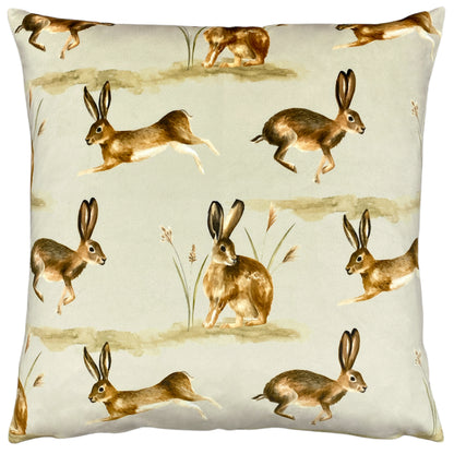 COUNTRY RUNNING HARES 43X43 CUSHION CASE TAUPE