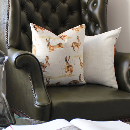 COUNTRY RUNNING HARES 43X43 CUSHION CASE TAUPE