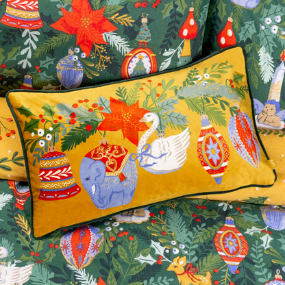 DECK THE HALLS BAUBLES 30X50 CUSHION CASE PINE GREEN