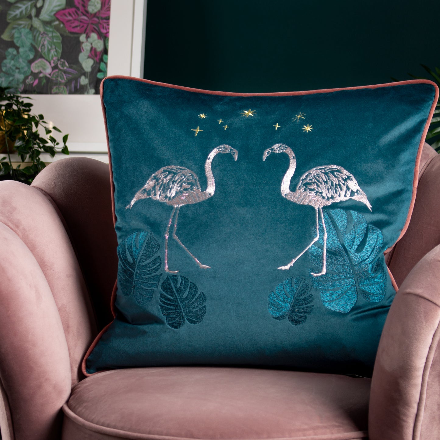 DUSK FLAMINGO 50X50 CUSHION CASE TEAL