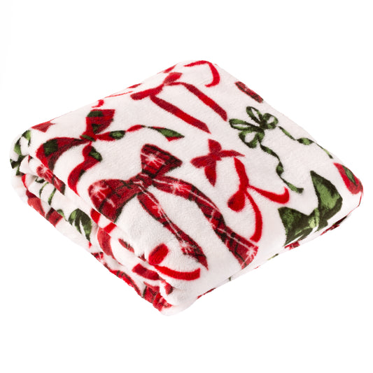 FESTIVE BOWS 140X180 THROW BERRY/PINE