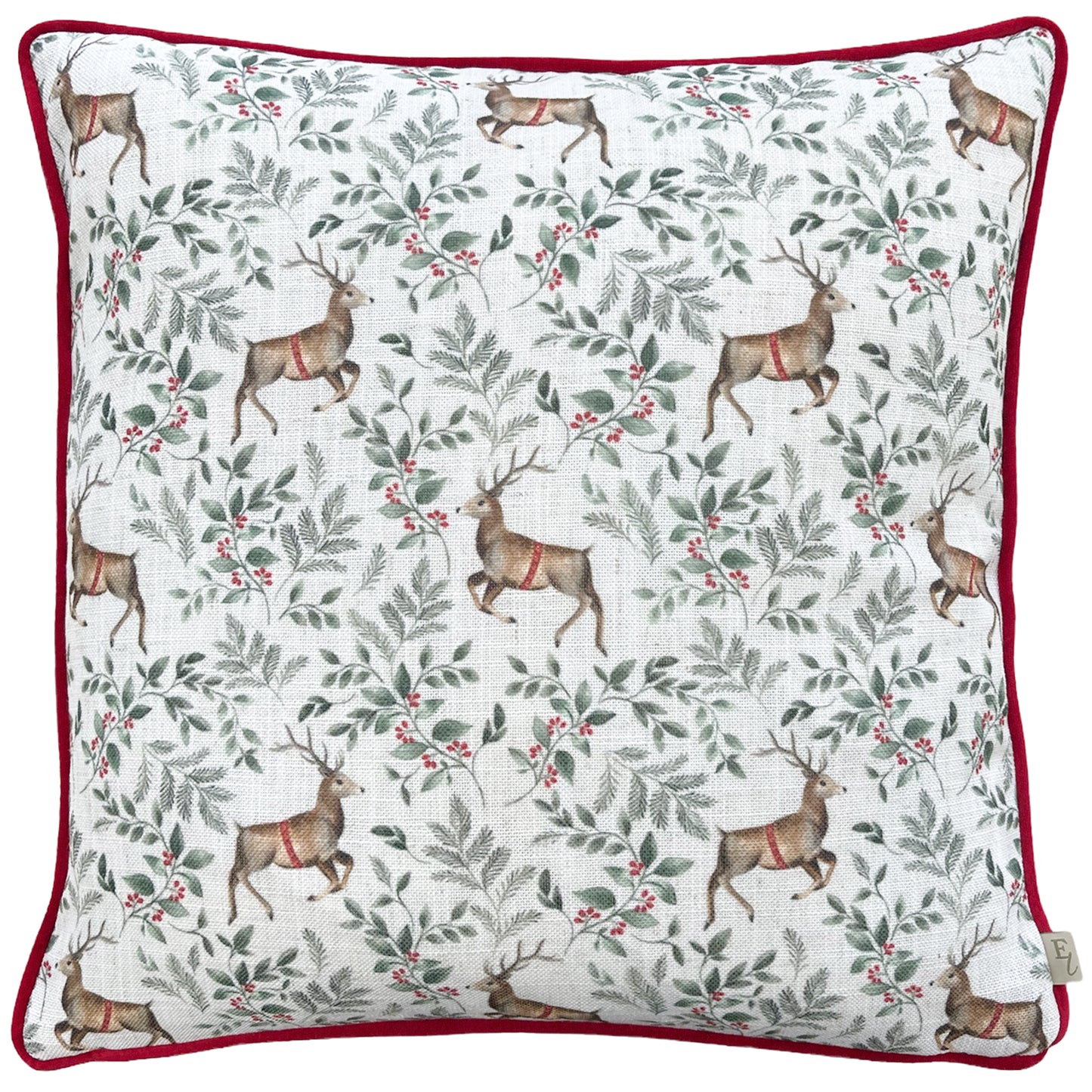 FESTIVE REINDEER REPEAT 43X43 CUSHION CASE SCARLET