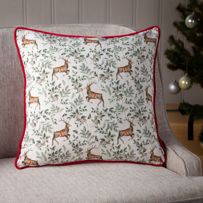 FESTIVE REINDEER REPEAT 43X43 CUSHION CASE SCARLET