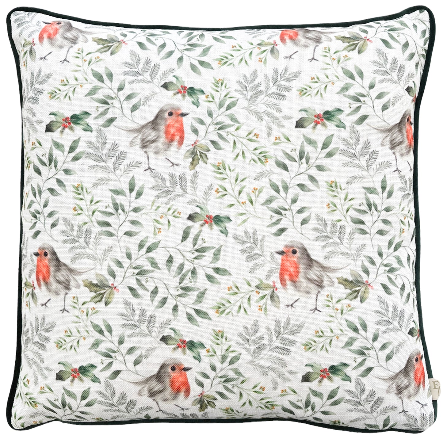 FESTIVE ROBIN REPEAT 43X43 CUSHION CASE BOTTLE